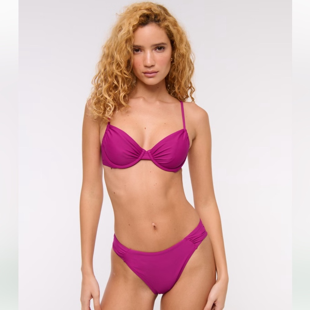 Ruched Underwire Bikini Top and Ruched-Side Mid Rise Moderate Bottom